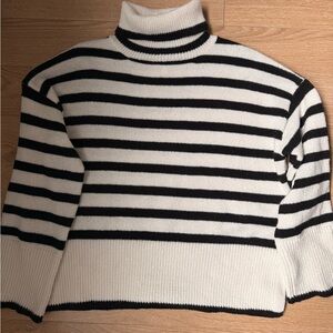 Dreamers Black and White Striped Cowl Turtleneck Sweater